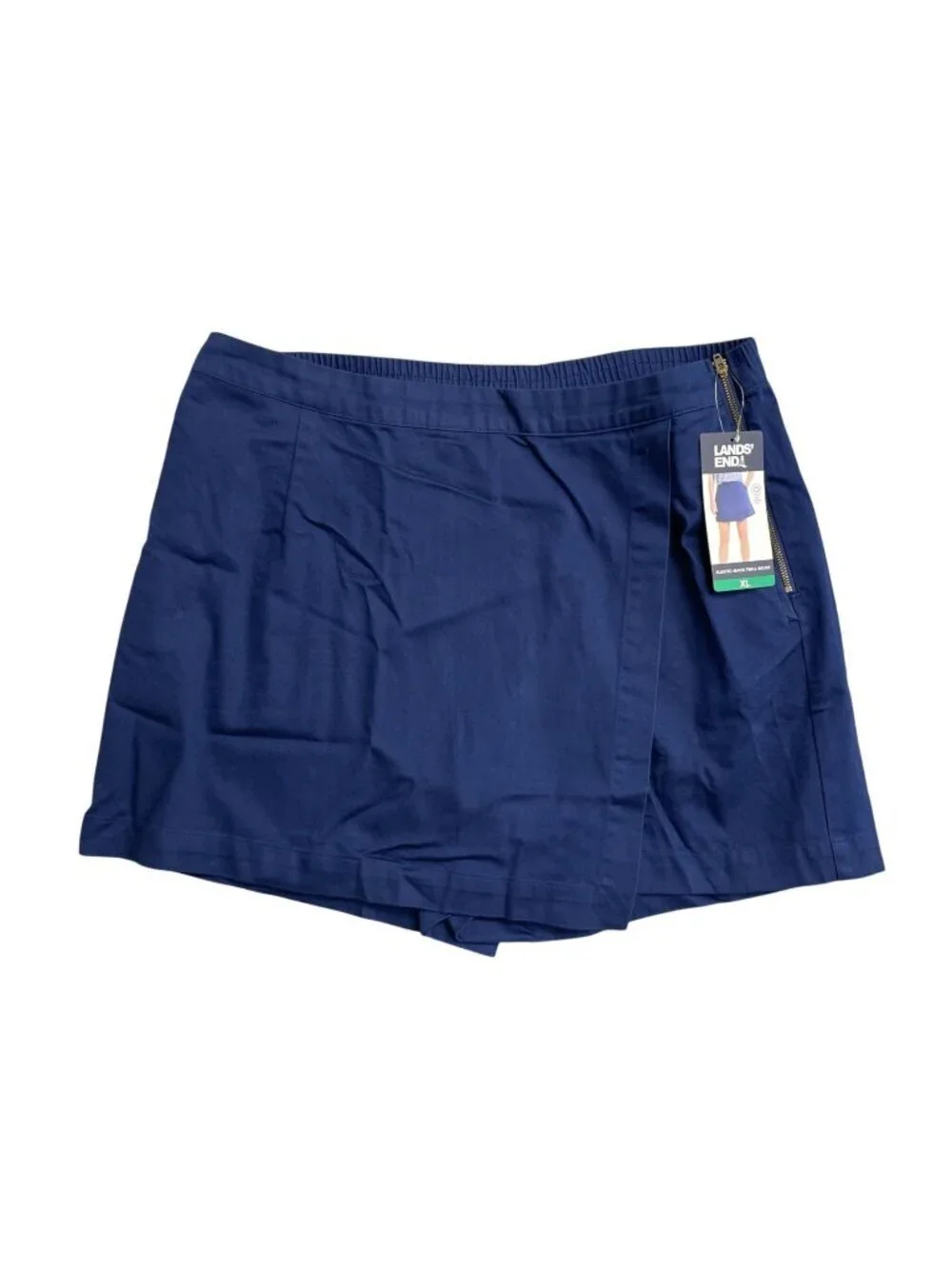 NWT Lands' End Women's XL Elastic-Back Twill Wrap Skorts Soft Cotton Navy  B0932